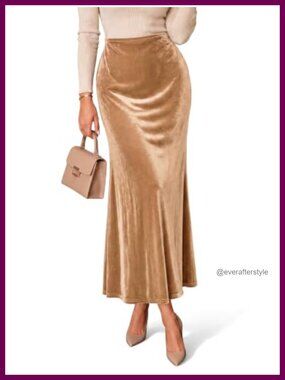 Velvet Maxi Skirt High Waisted A-Line Long Skirt Fall Winter Womens